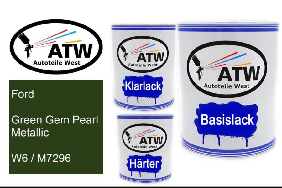 Ford, Green Gem Pearl Metallic, W6 / M7296: 1L Lackdose + 1L Klarlack + 500ml Härter - Set, von ATW Autoteile West.